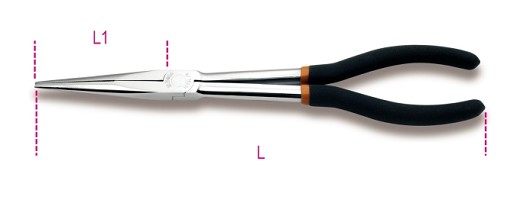 Pinza A Becchi Mezzotondi Lunghissimi Diritti Zigrinati, Per Impieghi Speciali Manici Ricoperti Con 2 Strati Di Pvc Antiscivolo