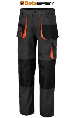 Pantaloni Da Lavoro Multitasche In T/c Canvas 260 G, Inserti In Oxford, Grigio