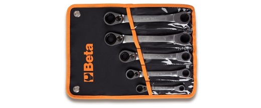 Serie Di 5 Chiavi Poligonali Doppie Piegate A 15° A Cricchetto Reversibile (art. 195p) In Busta Di Nylon
