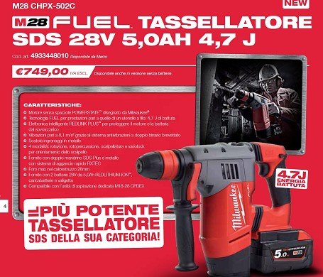 TASSELLATORE SDS 28V 5,0Ah 4,7 J M28 CHPX-502C