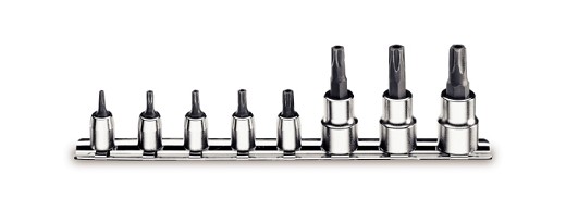 Serie Di Chiavi A Bussola A Giravite Per Viti Con Impronta Pentalobata Con Attacco Quadro Femmina 3/8 Cromate - Inserti Bruniti