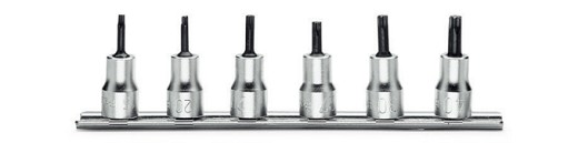 Serie Di Chiavi A Bussola A Giravite Maschio Per Viti Con Impronta Torx® Con Attacco Quadro Femmina 3/8 Cromate - Inserti Bruniti
