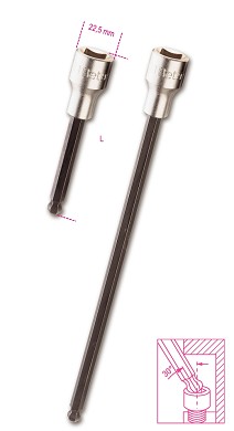 Chiavi A Bussola Maschio Esagonale Con Estremità Sferica Con Quadro Femmina 1/2 Cromate - Inserti Bruniti