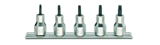 Serie Di Chiavi A Bussola Maschio Per Viti Con Impronta Tamper Resistant Torx® Con Attacco Quadro Femmina 1/2 Cromate - Inserti Bruniti