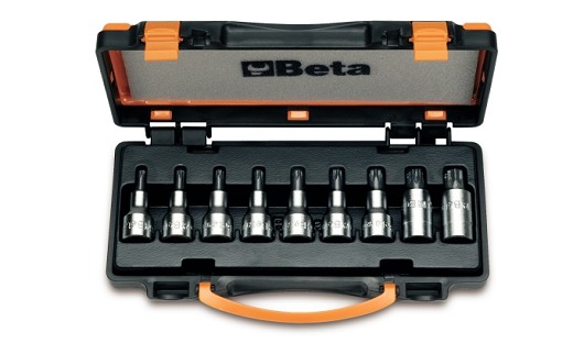 Serie Di Chiavi A Bussola Maschio Per Viti Con Impronta Torx®, Con Quadro Femmina 1/2 Cromate - Inserti Bruniti, In Cassetta Di Lamiera