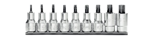 Serie Di Chiavi A Bussola Maschio Per Viti Con Impronta Torx®, Con Attacco Quadro Femmina 1/2 Cromate - Inserti Bruniti