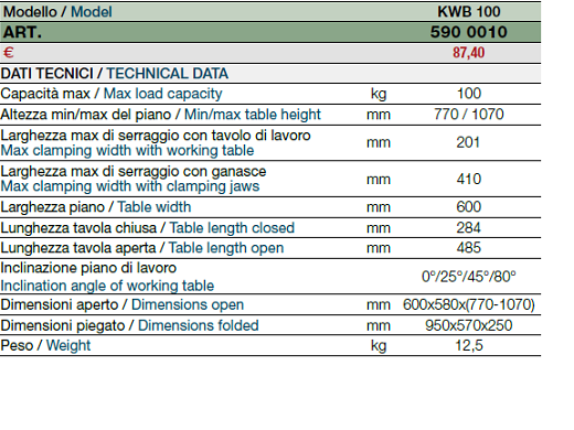 CAVALLETTO CON PIANO DI LAVORO 600X580X770-1070 MM