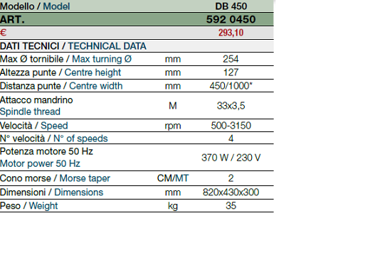 PICCOLO TORNIO PER LEGNO MAX D. TORNIBILE 254 MM