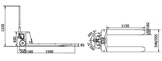 TRANSPALLET CON BILANCIA ELETTRONICA, PORTATA 2 T LUNGHEZZA FORCHE 1150 MM